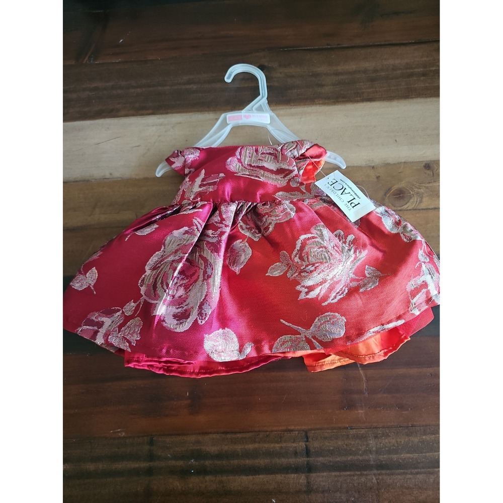 The Children's Place Baby Girl 0-3M Red Metallic Floral Party Dress NWT
